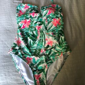 Tropical Print Once-Piece Swimsuit